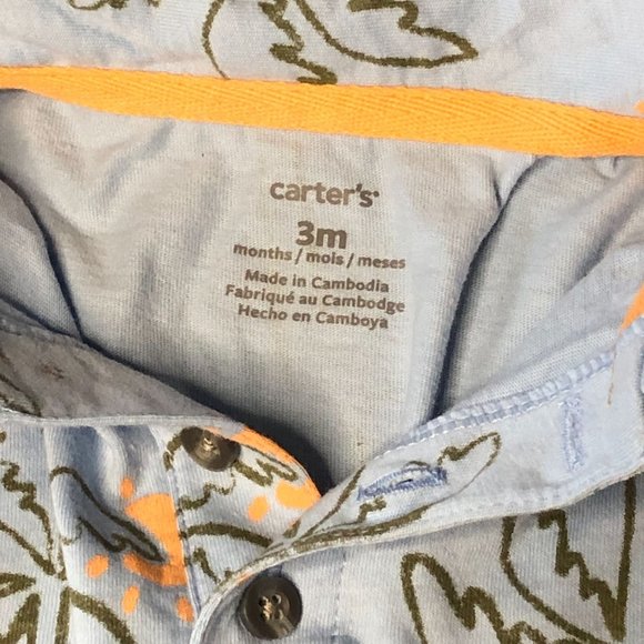 Carter's Baby Boy 2 Piece Bodysuit with Shorts Blue with Palm Trees Sun 3M - Picture 6 of 7